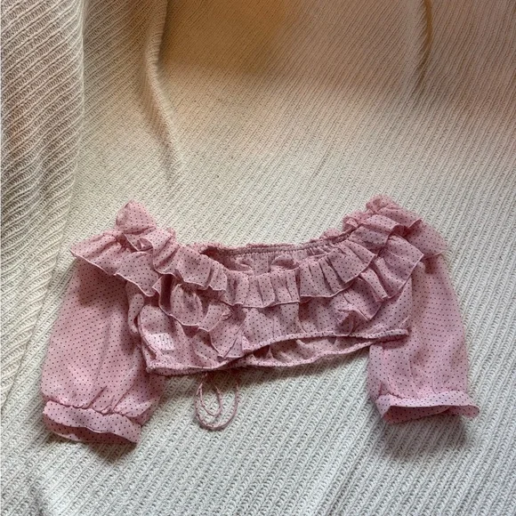 Pink Ruffled Off-Shoulder Top - Picture 2 of 3
